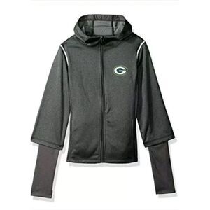New Green Bay Packers NFL Zip Up Hoodie Girls Large Layered Funnel Neck Jacket